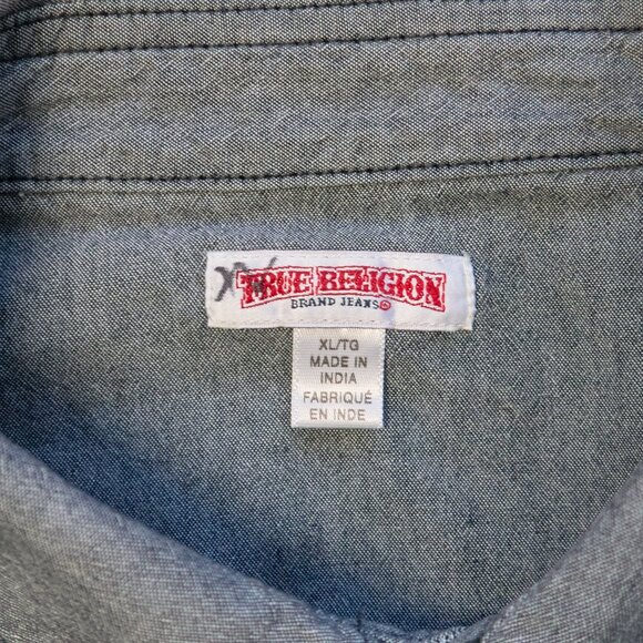 True Religion Gray Western Style Button Up Shirt, Long Sleeve, Size XL - Picture 4 of 8